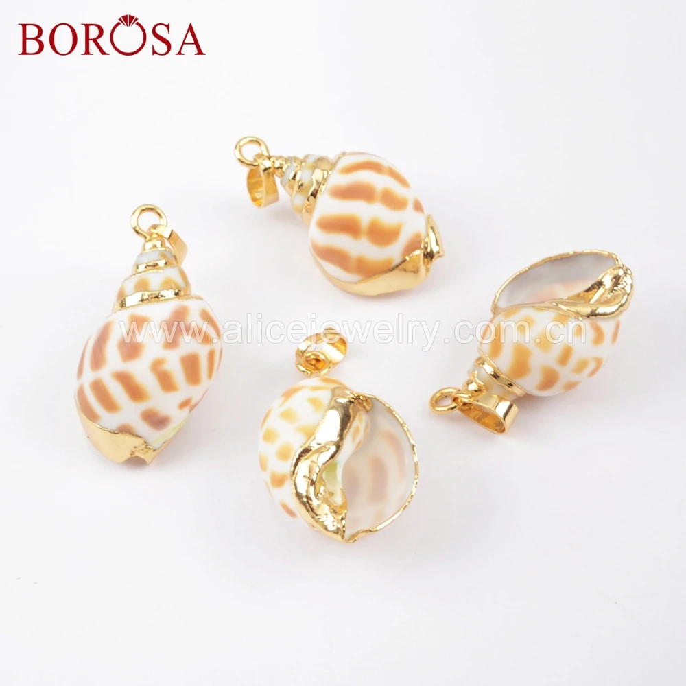 

BOROSA 10/20PCS Natural Conch Shell Pendants with Gold Trim Lovely Trumpet Natural Shell Jewelry for Necklace G1658