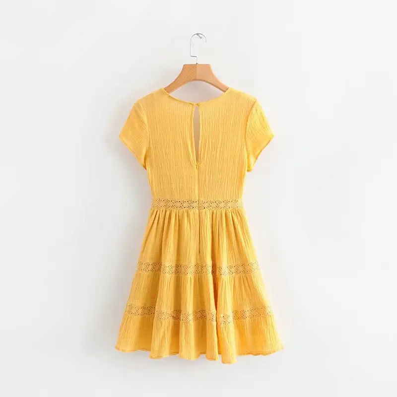 Летнее женское сексуальное элегантное желтое платье с v-образным вырезом