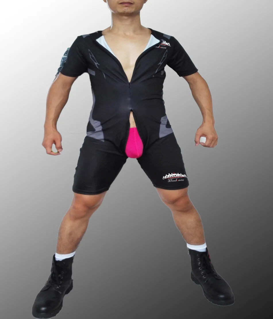 Сексуальный мужской костюм X Man с широкой молнией спортивный для быстрого бега