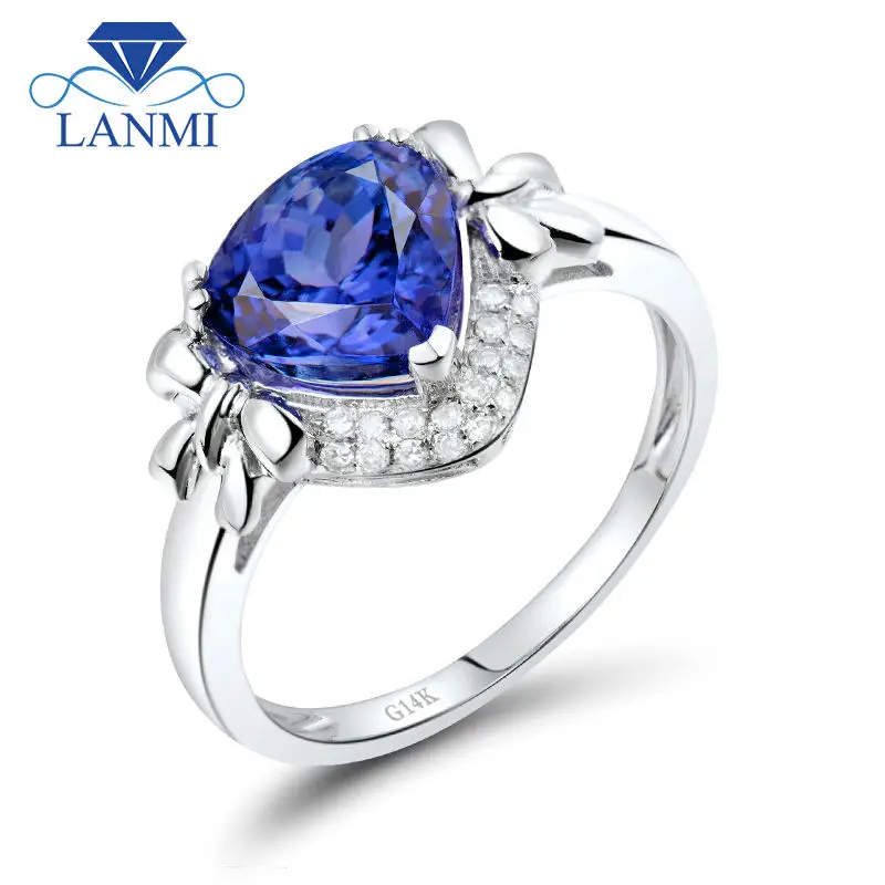 Женское кольцо LANMI белое золото бриллиант 14 к танзанит для свадебной вечеринки