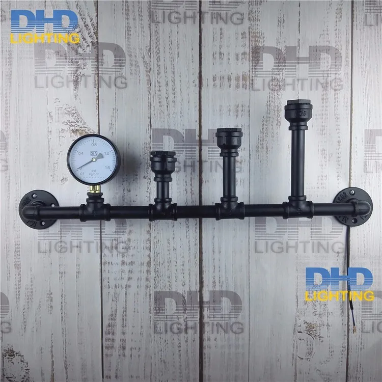 3 lights iron black pipe wall lamp vintage industrial water with gauge E27 fiting lighting sconce | Освещение
