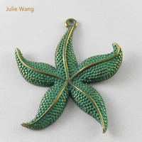 julie wang 5pcs antique green bronze charms hanging lovely starfishes pendants jewelry bracelet necklace accessory 48433mm