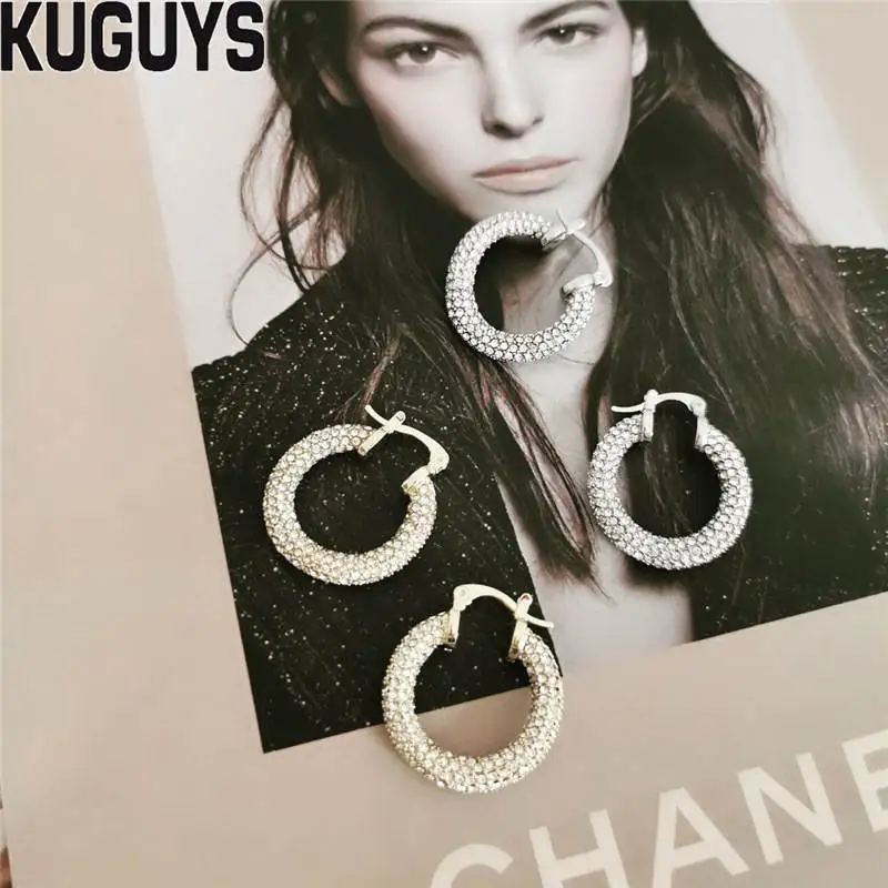Женские круглые серьги кольца KUGUYS роскошные вечерние золотистого и серебристого