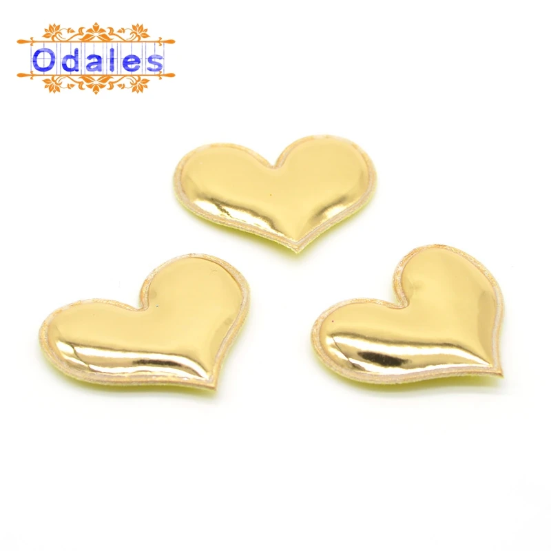 Gold 80 шт. блестящие ПУ в форме сердца Мягкие Шапки для украшения для волос ремесла торт топперы аппликации орнамент - Цвет: Gold