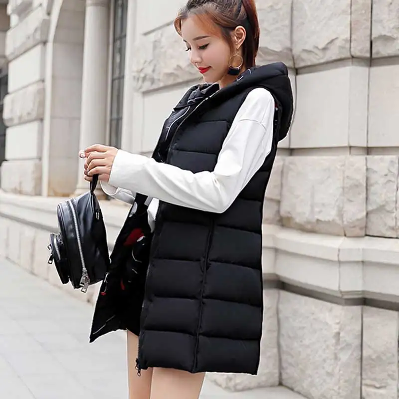 

2018 autumn new Plus size two-faced down cotton vest jacket women Shoulder fashion hooded printed long cotton vest WZ772