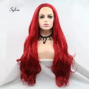 Длинные волнистые волосы Сильвия, самые темные красные синтетические парики фронта шнурка, термостойкие волоконные парики, красивая девушка на день рождения