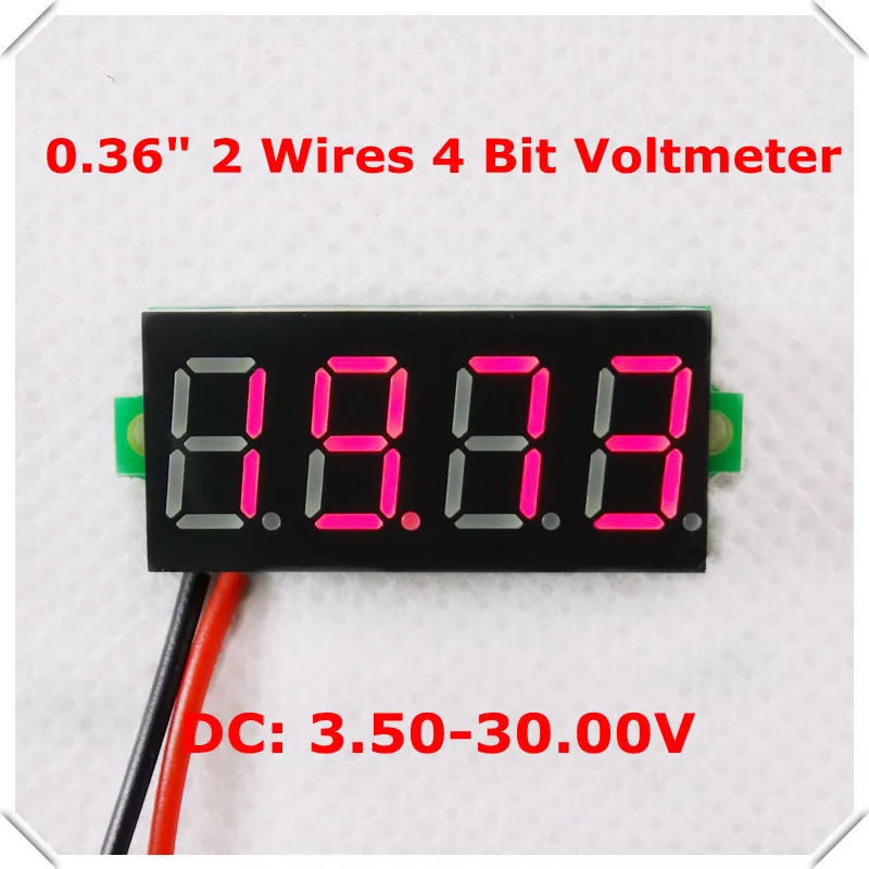 

4 Digit 2 wires 0.36" Digital Voltmeter multimeter 3.5-30V Voltage car Panel Meter LED display color 5pieces/lot