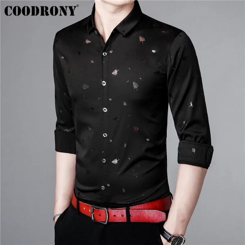COODRONY, мужская рубашка, осень, Бизнес Стиль, повседневные рубашки, длинный рукав, хлопок, рубашка для мужчин, уличная мода, рубашка с цветочным принтом, Masculina 96013