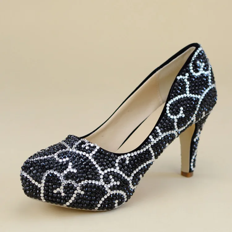 Женские свадебные туфли черного и серебристого цвета с сумочкой в комплекте; модные комплекты из туфель и сумочки; свадебное вечернее платье; обувь на высоком каблуке