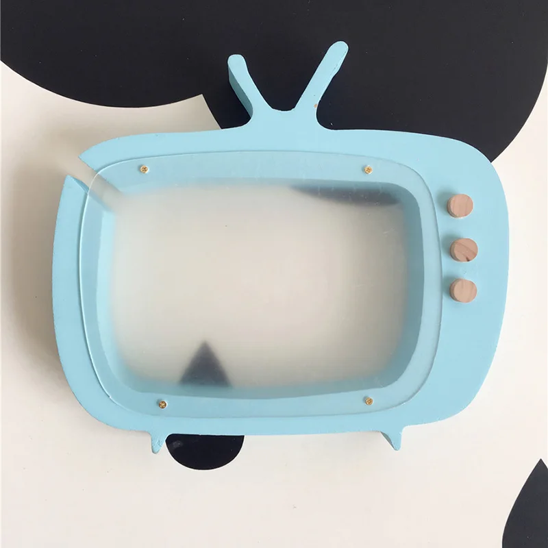 TV Blue 3D деревянные украшения, копилка, монета, копилка, деревянный декор для детской комнаты, реквизит для фотосессии, подарок на день рождения, год - Цвет: TV Blue