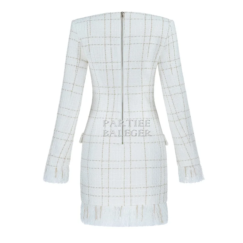 Женское клетчатое платье с длинными рукавами и V образным вырезом|Женские платья|