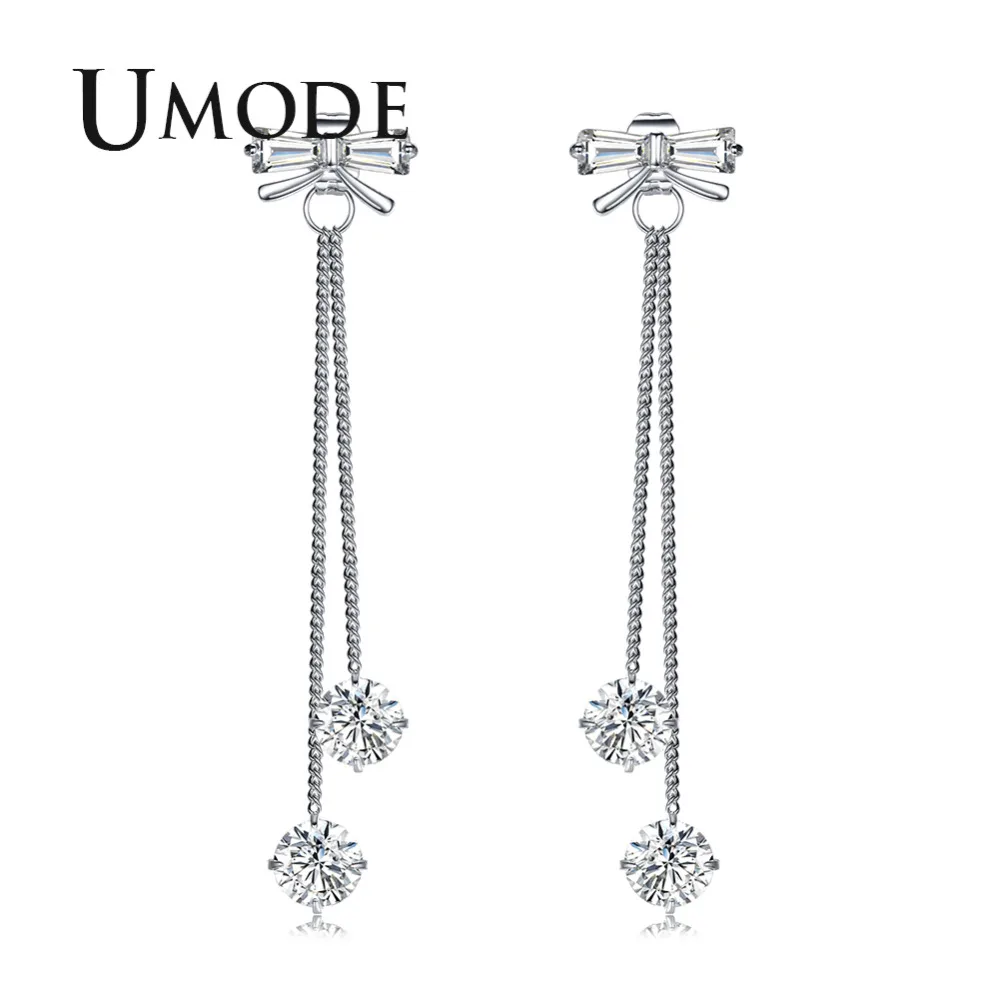 Женские круглые серьги-подвески UMODE с фианитами двумя шариковыми цепочками новые