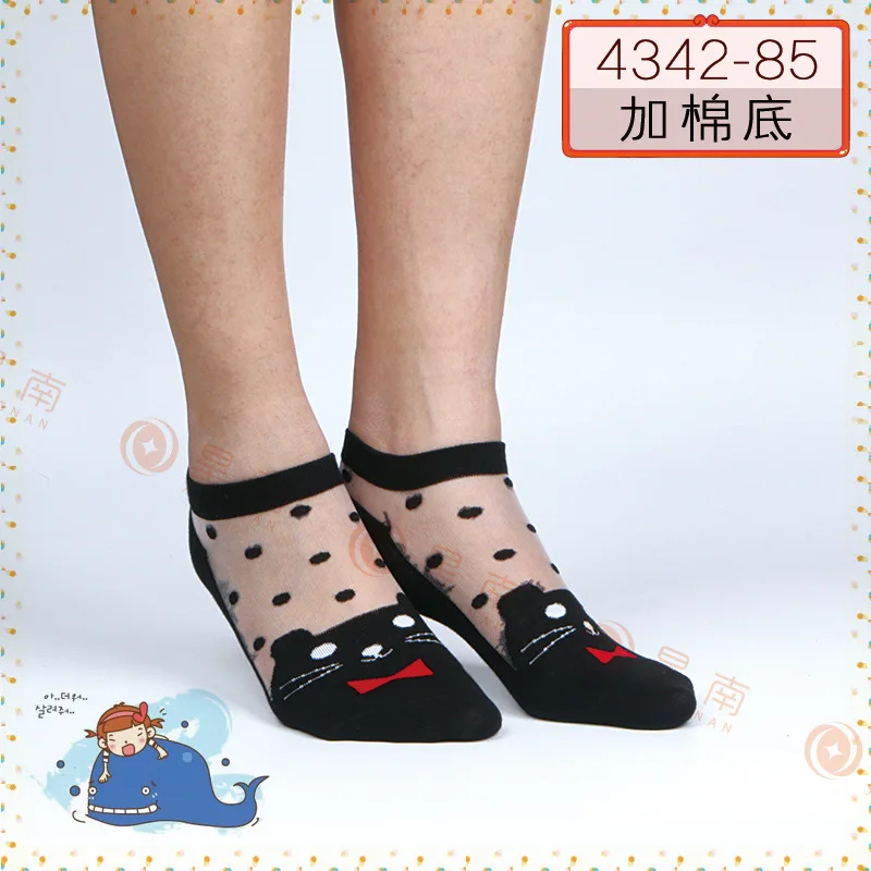 1Pair=2pieces Socks Women Solid Color Crystal Silk Emboridery Ears of Wheat Sexy Spring Summer Black Gray Boat | Женская одежда