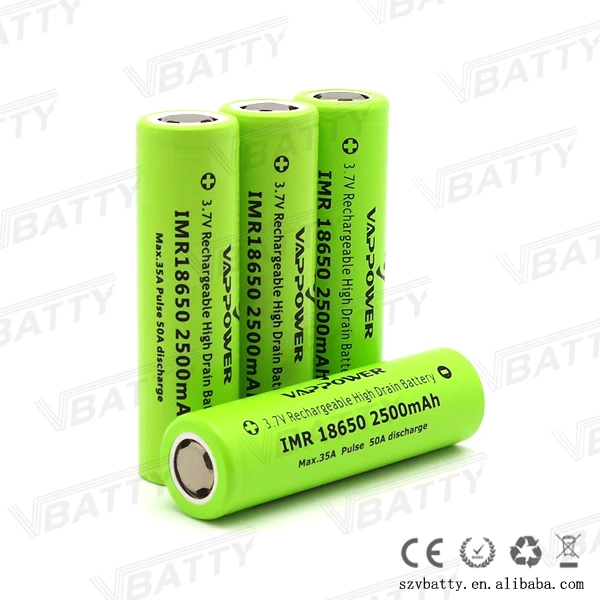 4 шт. оригинальный VAPPower IMR18650 3 7 В Высокая дренажная 35A 2500 мАч pulse 50A INR 18650 батарея для