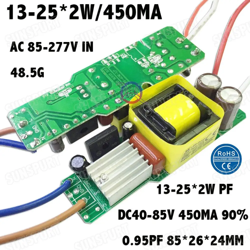 Внутри 1-36 Вт изоляция AC85-277V светодиодный драйвер 1-3x2W 3-6x2W 4-8x2W 7-13x2W 13-25x2W 450mA DC2-85V постоянного тока с бесплатной доставкой