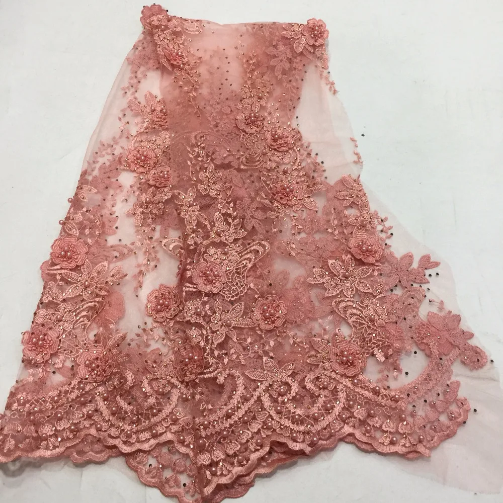 

New Arrival African French Net Lace Fabric 3D High Quality 5Yard/lot Lace Fabric For Wedding Dresses ZLN51