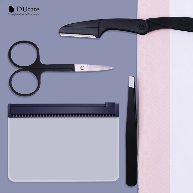 DUcare, 4 шт., триммер для бровей, щипцы для бровей, трафареты, косметические инструменты, набор для макияжа глаз, косметический набор с сумкой
