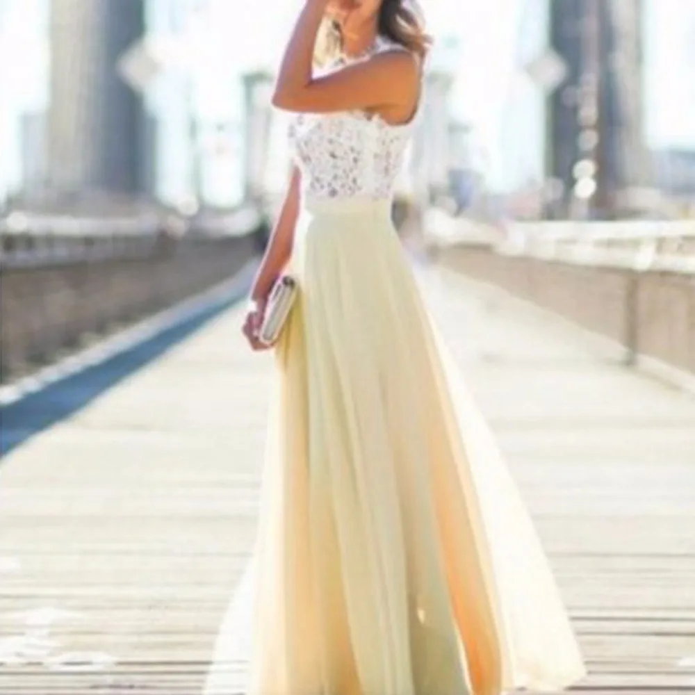 YANDW Lavender Ball Gown Summer Dresses Women Beautiful Lace Chiffon Patchwork Elegant Casual Sleeveless Floor Length Empire | Женская