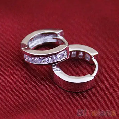 Fashion Silver Plated Small Round Square Crystal Huggie Earrings Men 2KAR | Украшения и аксессуары