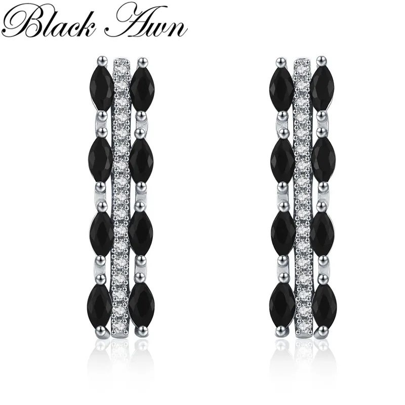 Boucle D'Oreille Femme 2020 милый 925 Стерлинговое Серебро Черный шпинель модное обручальное