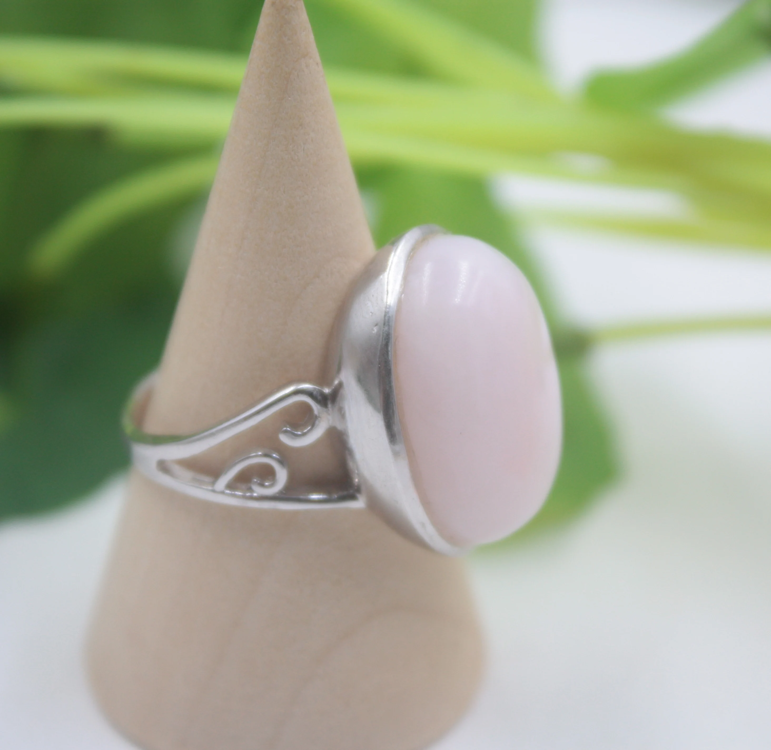 S925 Fine Sterling Silver &Pink Opal Ring Women Round 21mm Open Ring Elegant Fashion New Ring US 9