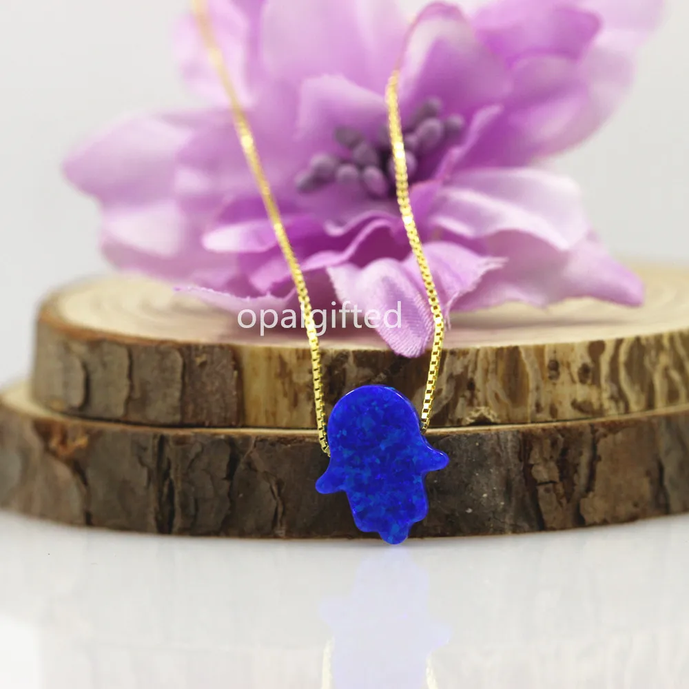 1 шт. искусственный опал рука Фатимы Хамса 925 золотая коробка цепочка ожерелье OP27