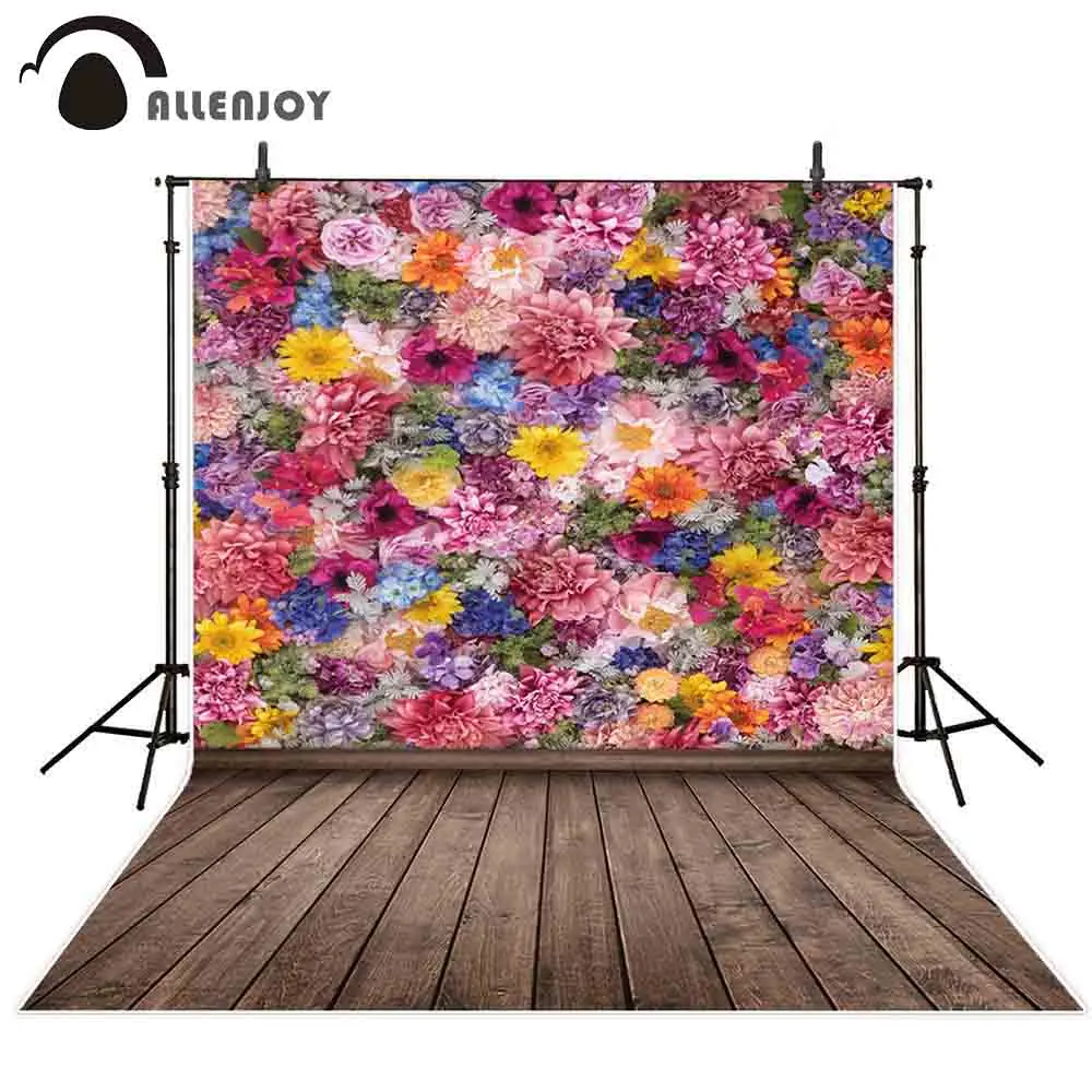 

Allenjoy фон для фотосъемки цветы стены Бесшовные красочные обои Свадьба деревянный пол фото фон украшение фотосессия