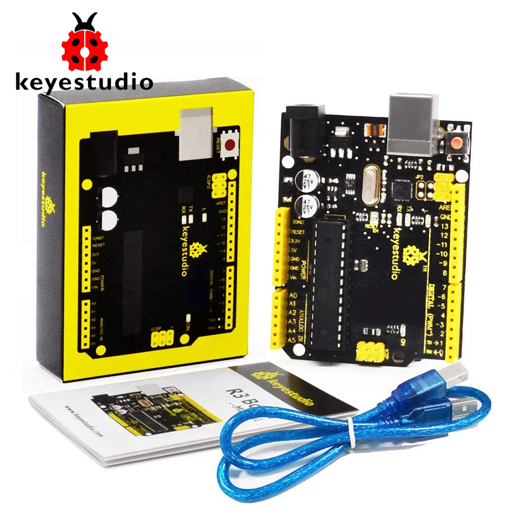 Макетная плата Keyestudio UNO R3 ATmega328P + usb кабель совместимый с Arduino R3|Аксессуары для