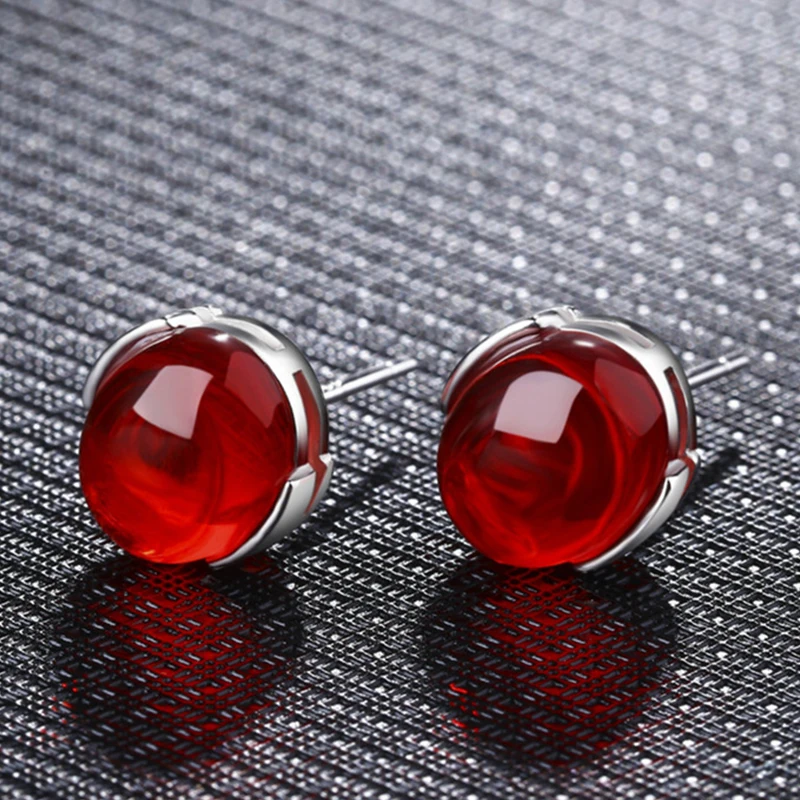 Красный Bague Ringen, этнические серьги-гвоздики, модное ювелирное изделие для женщин, 925 пробы, серебряные, красные, зеленые серьги с драгоценным камнем, вечерние, свадебный подарок - Цвет камня: Красный