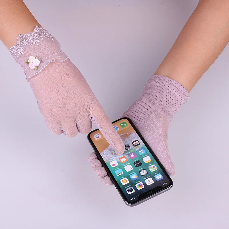 Женские кружевные перчатки с рисунком оленя ультра тонкие длинные розовые