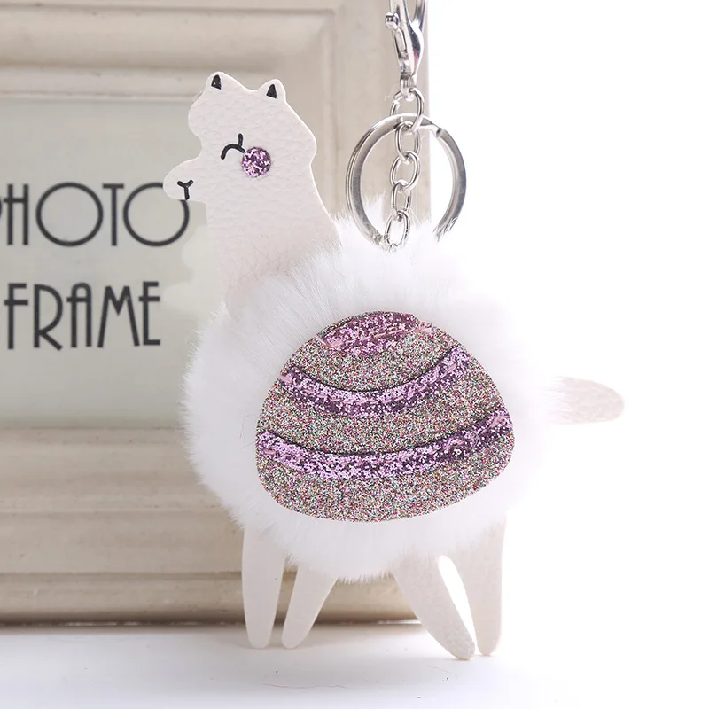 Оптовая продажа милый Альпака помпон брелок Высокое качество Blingbling кожаный