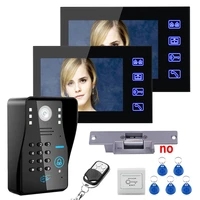 touch key 7tft 2 monitors rfid password video door phone intercom system kit electric strike lock wireless remote control