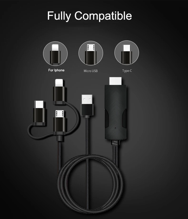 3 в 1 2 м 4 к HDMI HDTV Кабель usb type-c Micro USB к HDMI для iPhone X 8 7 6 для Android huawei Samsung, HTC, Xiaomi