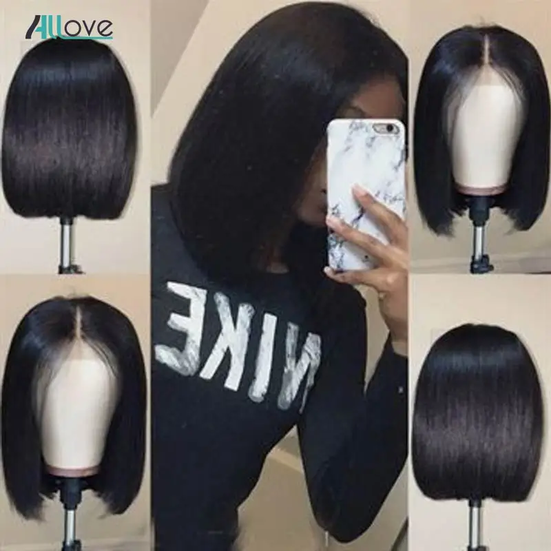 Allove Short Lace Front Human Hair Wigs Bob Wig For Black Women Brazilian Remy Straight Bob Lace Front Wigs 180% Density