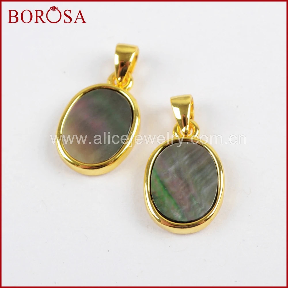 

BOROSA 10PCS Oval Natural Multi-kind Stones Faceted Pendants Gold Bezel Amazon Abalone Shell Pendant Jewelry for Necklace WX994