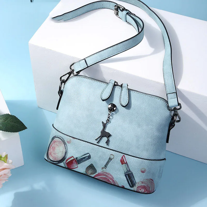 2019 new arrival women Faux leather Shell bags female pink blue printing ladies small zipper crossbody shoulder YG356 | Багаж и сумки