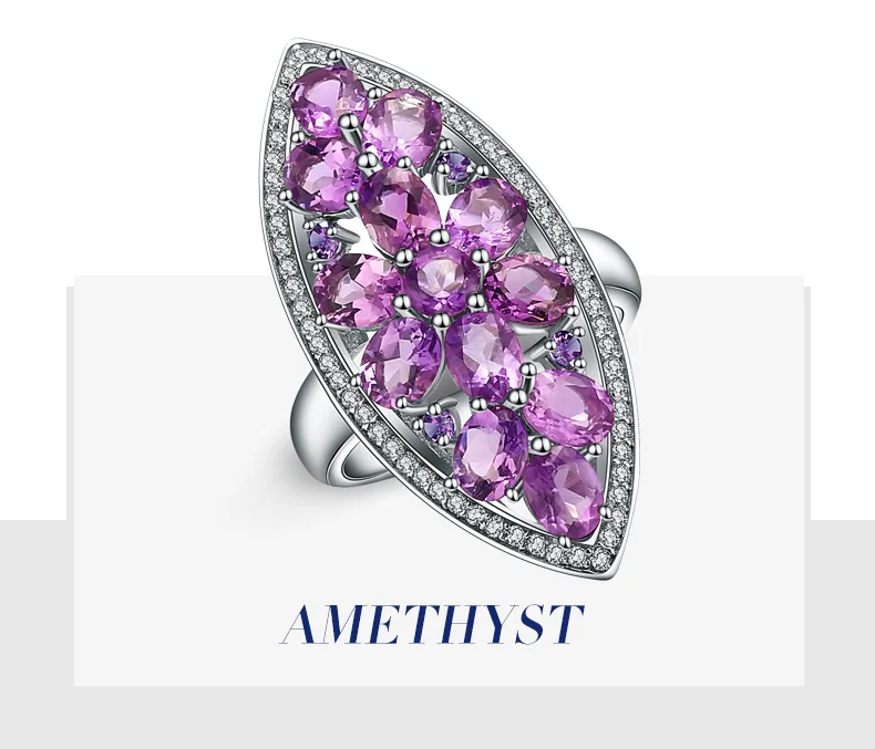 Gem's Ballet 5.64Ct натуральный аметистовый драгоченный Камень Обручальное кольцо для женщин 925 пробы Серебряное обручальное кольцо ювелирные украшения