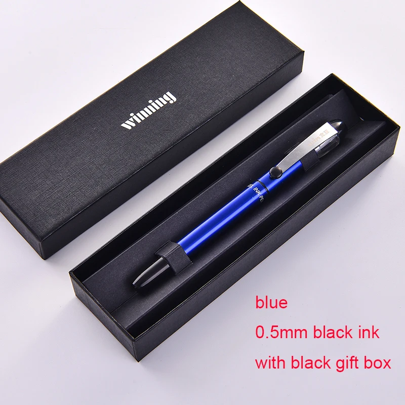 blue with black box С двигателем внутреннего сгорания гелевые ручки 0,5 мм пулевой наконечник для офиса ручки для подписи с черными чернилами металлический Серебряный зажим Бизнес углерода ручки с подарком Чехол - Цвет: blue with black box