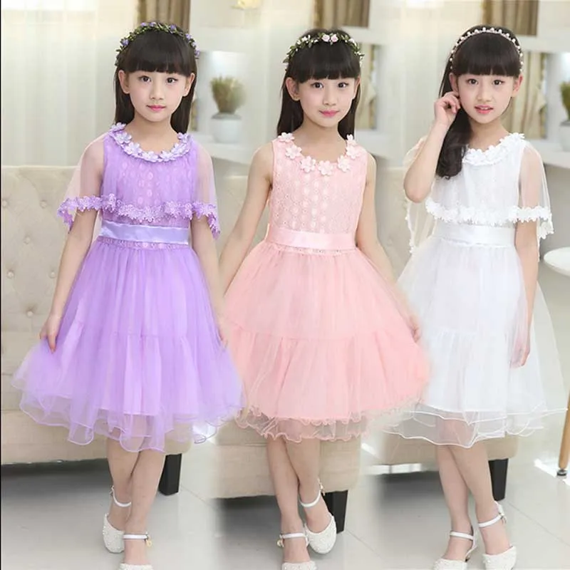 Kids Dresses for Girls Summer Dress 4 to 14 Years White Purple Pink Ball Gown Sleeveless Floral Children's Clothing | Детская одежда
