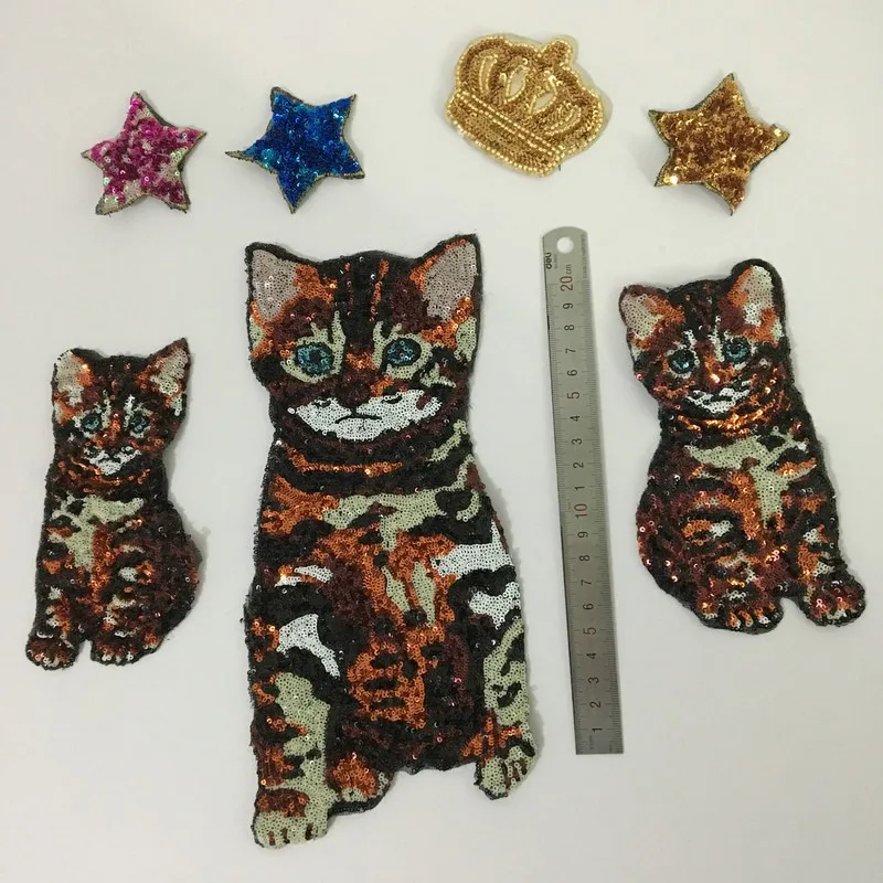 7 шт. комплект Корона кошка и звезда блестками патч для платья, DIY аксессуары для одежды украшение блестки вышивка аппликация патчи
