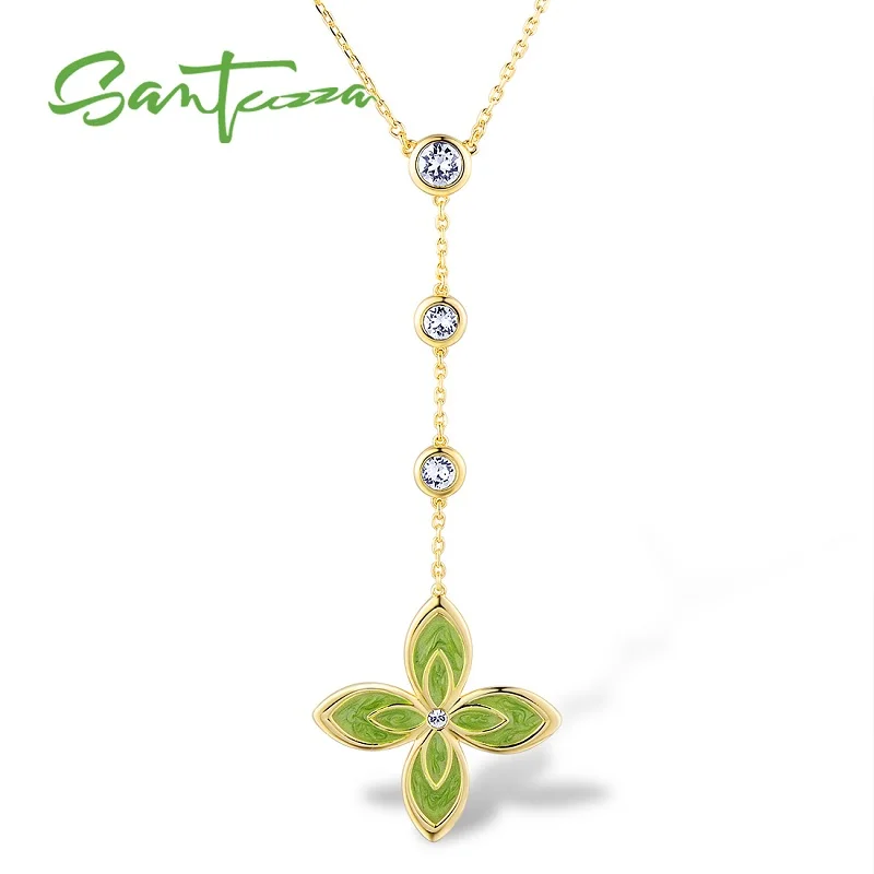 Gold Plated (Green) Женское элегантное многоцветное ожерелье с цветком и сверкающими кристаллами, вечерние ювелирные изделия ручной работы из эмали - Окраска металла: Gold Plated (Green)