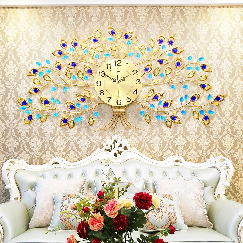 

European Style Metal Auspicious Bodhi Tree Large Clock Home Luxury Decoration Crafts Needle Digital Quartz Mute Wall Clock Gifts