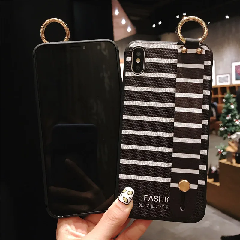 Stripe Pattern Wrist Strap Phone Cases For iPhone Xs max 7 8 6 6s Plus X XS XR Soft TPU Back Cover iphone 5 5s SE | Мобильные