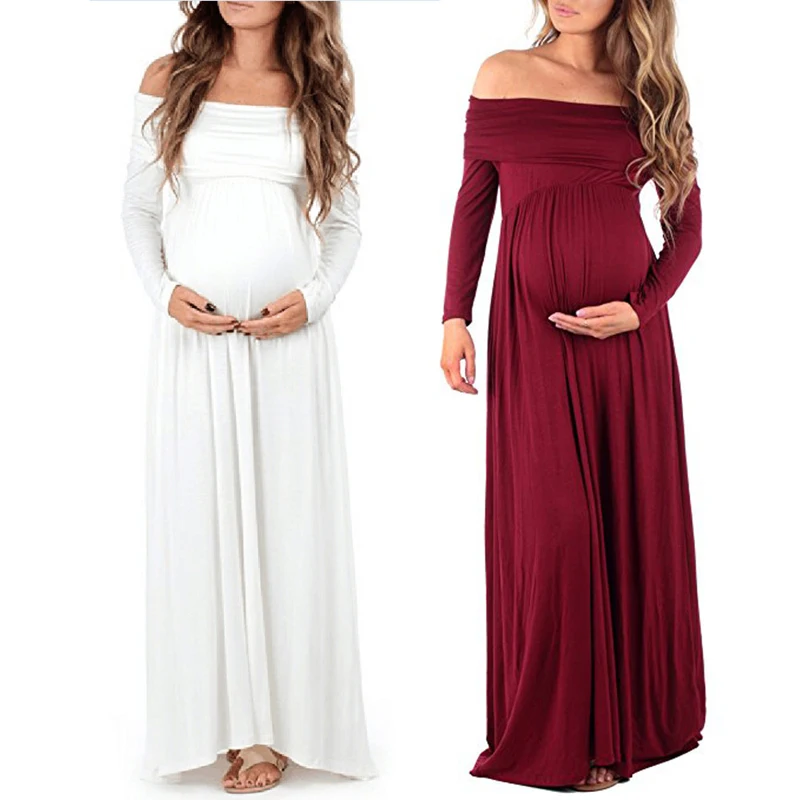 

Maternity Clothes Spring Autumn Pregnant Women Dress Casual Sexy Maternity photography props dress Shoulderless pregnant dress