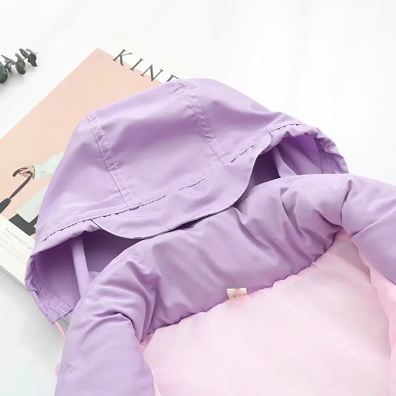 Корейские милые короткие куртки для женщин Harajuku радужные полосатые с капюшоном Плотные хлопковые теплые пальто зимнее пальто для девочек-подростков Kawaii