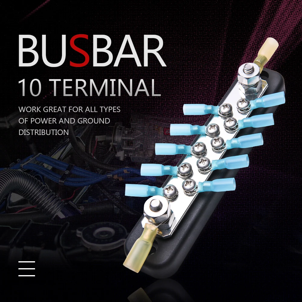 MICTUNING, 10 терминальных шин, комплект, 600 В, автобусный бар, распределительный блок с 10 винтами+ 2 шпильки+ 12 термоусадочных колец