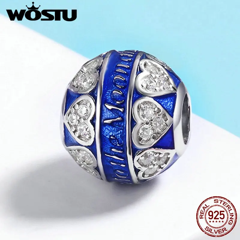 WOSTU модные новые 100% Стерлинговое Серебро 925 пробы Love You Forever Heart Pave Beads fit
