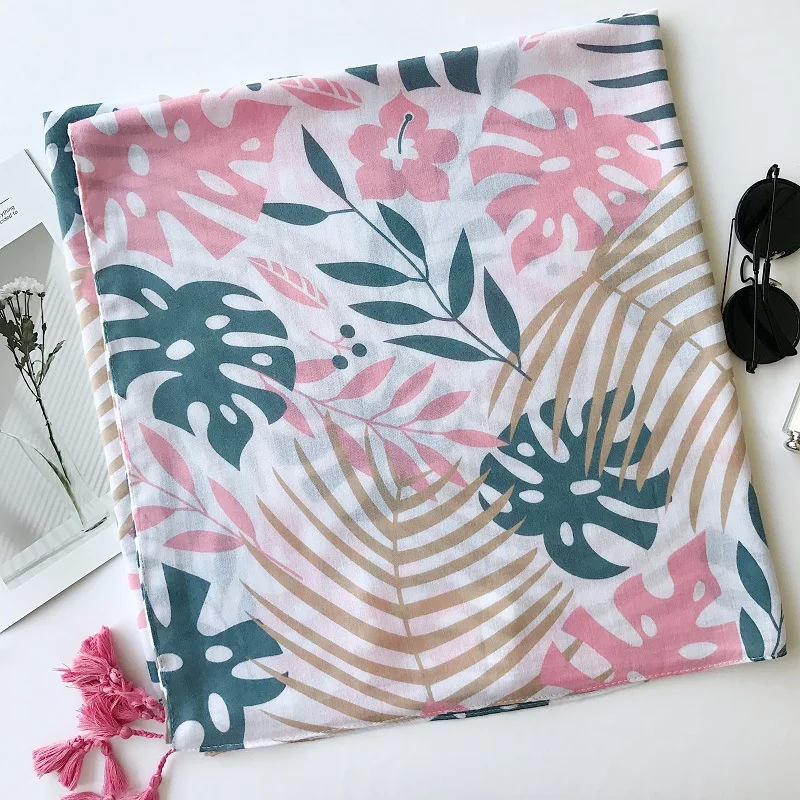

Fashion Newest Women Leaf Floral Pattern Quality Tassel Cotton Scarf Shawls 10pcs/lot