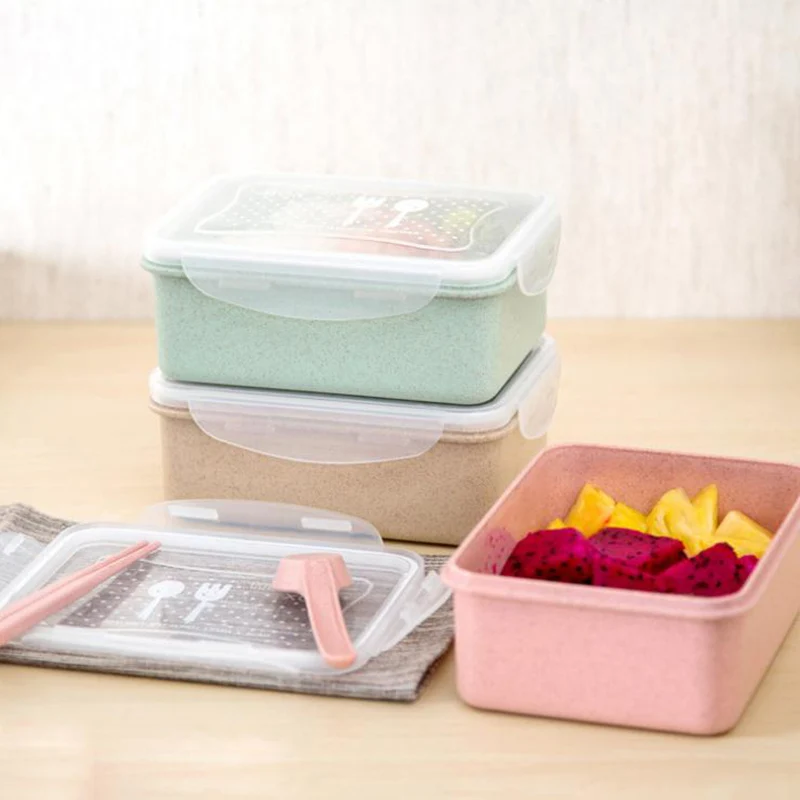 Пшеничная солома Bento коробка портативный герметичный BPA Бесплатный Ланч-бокс с