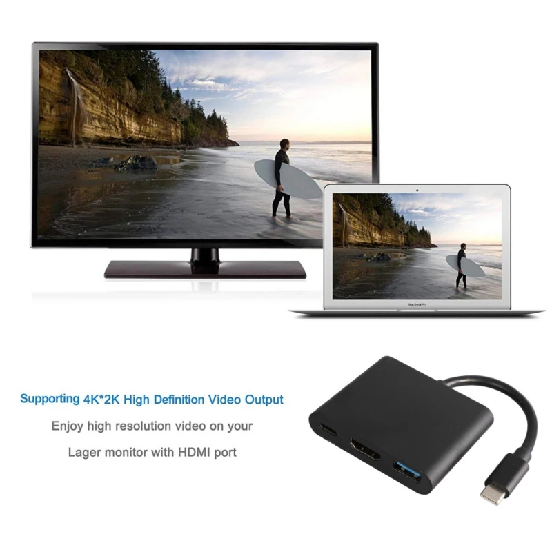 3-в-1 Type-C USB C в HDMI адаптер конвертер с 3 0 + зарядным портом для Samsung/Chromebook Pixel/Dell XPS13 |